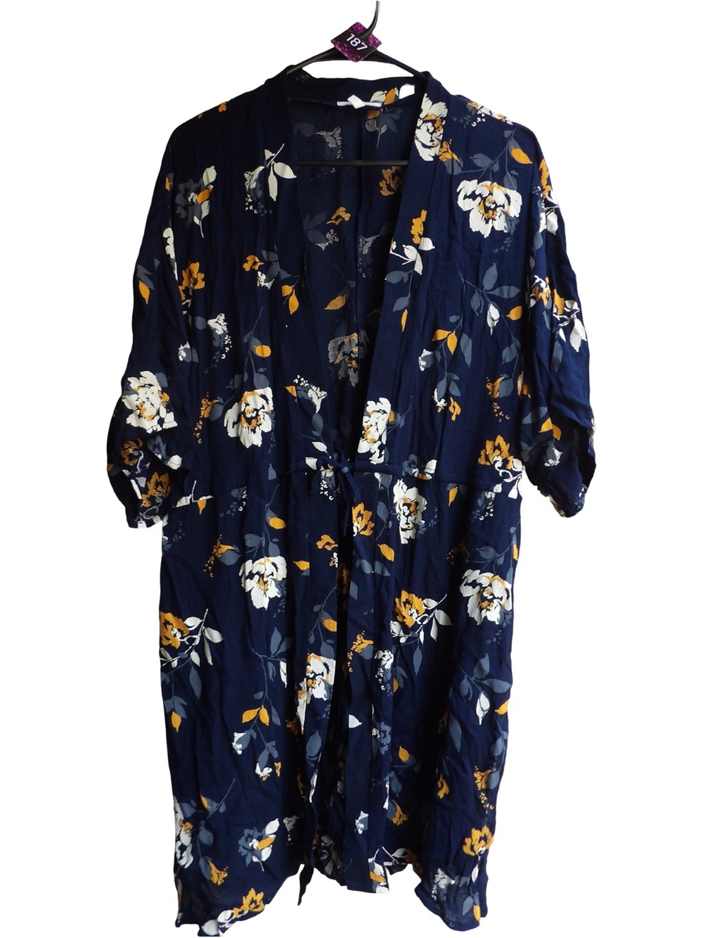 Maurices Navy Floral Tie-Front kimono